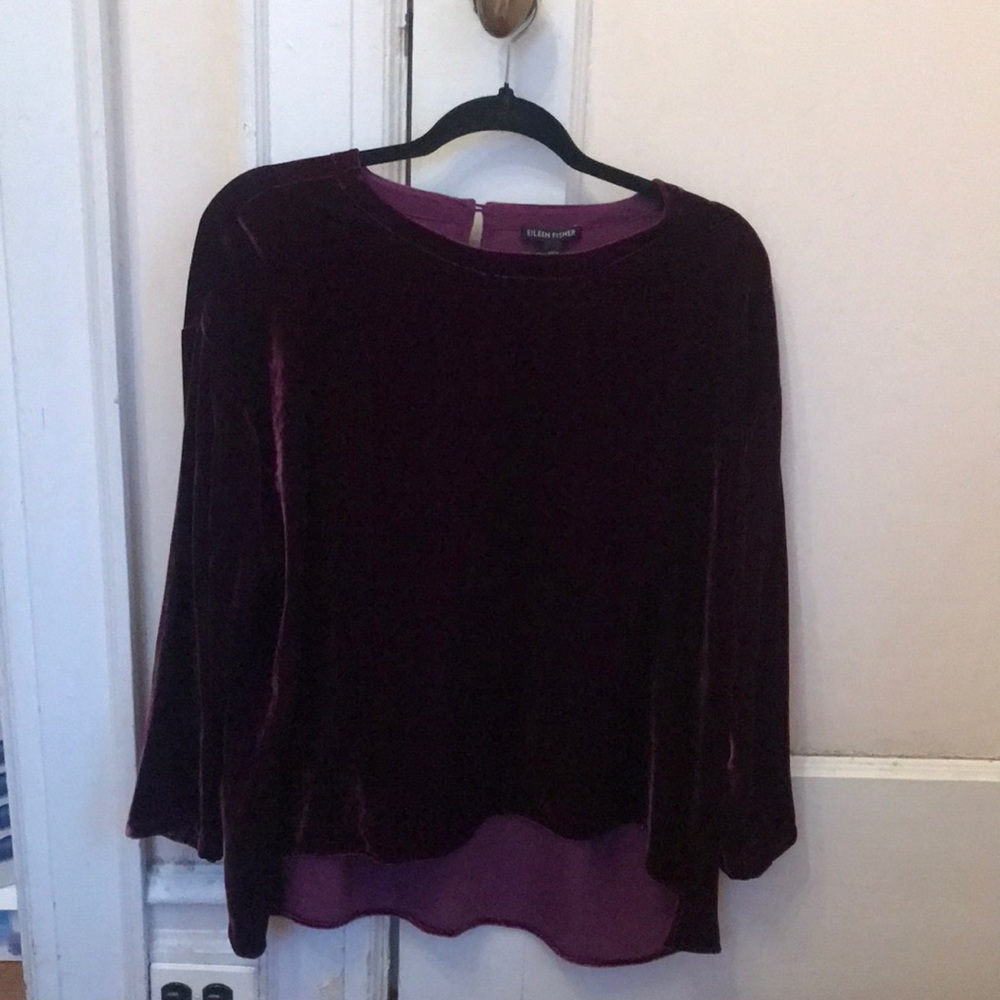 Eileen Fisher ballet top velvet fabrication plum color long sleeve